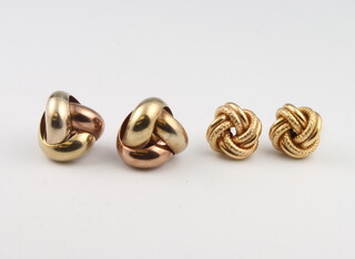 Three pairs of 9ct yellow gold knot earrings, 5.8 grams 