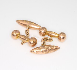 A pair of 9ct yellow gold engraved cufflinks, 3.3 grams