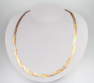 A 9ct 3 colour gold plaited 43cm necklace, 12.6 grams