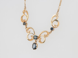 A 9ct yellow gold sapphire and diamond necklace, 5.2 grams 