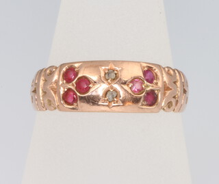 A 9ct rose gold ruby and diamond ring, size P 1/2, 2.5 grams