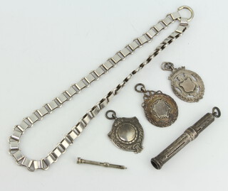 A silver bracelet and minor silver jewellery, 79 grams 