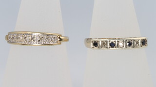 Two 9ct yellow gold sapphire and diamond rings size N 1/2, P 1/2, 4.6 grams