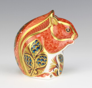 A Royal Crown Derby Imari pattern paperweight of a squirrel, gold stopper 9cm 