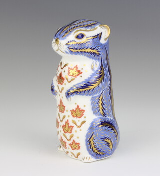 A Royal Crown Derby Imari pattern paperweight of a chipmunk, gold stopper, 10cm  
