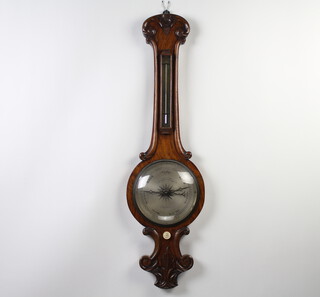 Platnauer Brothers of Bristol, a 19th Century mercury wheel barometer and thermometer with silvered dial, contained in a carved rosewood case  