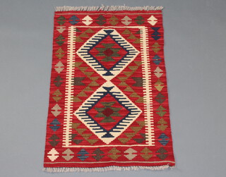 A red, white and brown ground Maimana Kilim rug  87cm x 60cm 