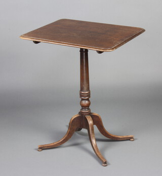 A 19th Century rectangular mahogany snap top wine table raised on a pilar and tripod base 73cm h x 60cm w x 50cm d 