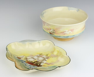 A Royal Doulton Famous Ships circular bowl - The Active 19cm and a shaped dish The Hydra 23cm 