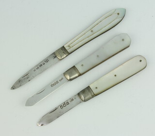 A silver and mother of pearl fruit knife Birmingham 1862, 2 others 