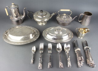 An oval silver plated entree set and minor plated wares 