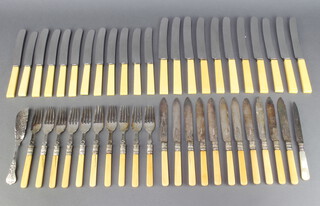 A quantity of silver plated horn handled cutlery