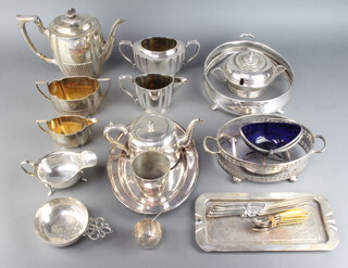 A silver plated 3 piece demi-fluted tea set and minor plated wares 