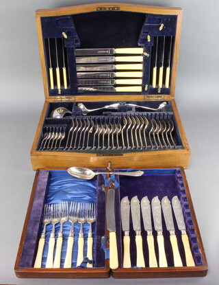 A part canteen of plated cutlery contained in a serpentine mahogany case and a cased set of minor cutlery 