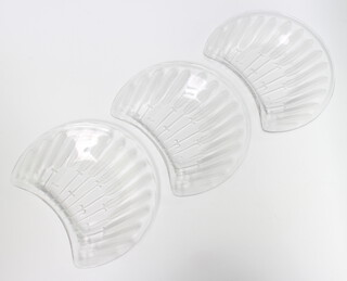 Lalique, a set of 3 frosted glass crescent shaped salad dishes decorated with stylised wheatsheaf, engraved lalique 20cm  