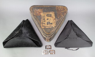A felt tricorn hat by Ede and Ravenscroft together with a fabric ditto contained in a black japanned case marked Mr Justice Hartington, lid with P&O cabin label, together with 3 polished steel shoe buckles and 2 letters relating to Sir Hugh Richard Hartington 11th Baronet.  Sir Hugh Richard Hartington Baronet DL JP Chairman of Hertfordshire Quarter Sessions and County Ordoman, died 6th February 1911 