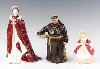 Two Royal Doulton figures - Valerie HN2107 13cm, The Jovial Monk HN2144 19cm and a Royal Worcester figure to celebrate the 80th birthday of HM Queen 2006 23cm 
