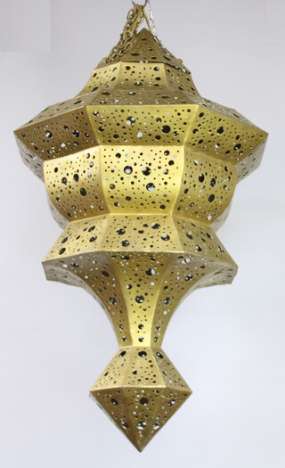 An octagonal pierced gilt metal mosque style hanging lantern, approx. 116cm h x 70cm 