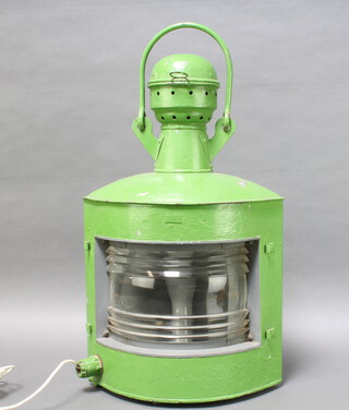 A ship's starboard masthead lantern 60cm h x 27cm w x 27cm, converted to electricity 