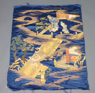 A section of Chinese silk embroidered panel depicting figures 81cm x 66cm 