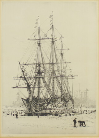 William Lionel Wyllie (1851-1931), etching, signed in pencil "Victory in Portsmouth Dockyard" 36cm x 26cm 