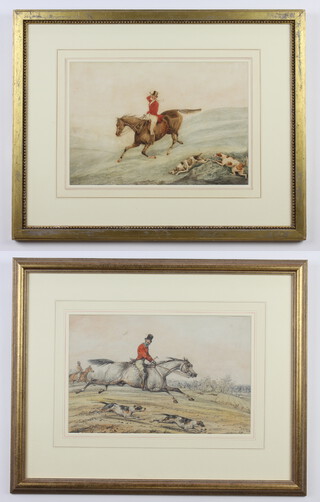 H Alken Snr. watercolours a pair, fox hunting studies, 1 signed, labels on verso 22cm x 33cm 