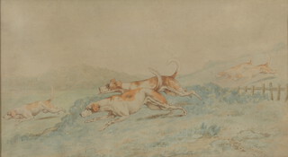 H Alken, watercolour signed, study of fox hounds 20cm x 36cm 