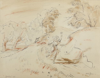 19th Century pen and wash "Ophelia's Hill" 25cm x 32cm, indistinctly signed 