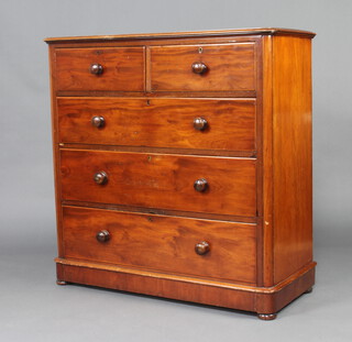 A Victorian mahogany D shaped chest of 2 short and 3 long drawers with tore handles, raised on a platform base 119cm h x 116cm w x 51cm d 