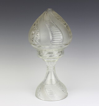 A 1930's cut glass mushroom shaped table lamp with detachable shade, raised on a spreading foot 36cm h 