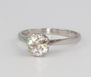 A 9ct white gold single stone brilliant cut diamond ring approx. 1.5ct, size O