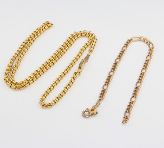 A 9ct yellow gold bracelet, 1 gram and a 14ct gold plated necklace 