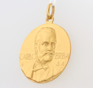An 18ct yellow gold commemorative medallion Carlo Erba, 10 grams 