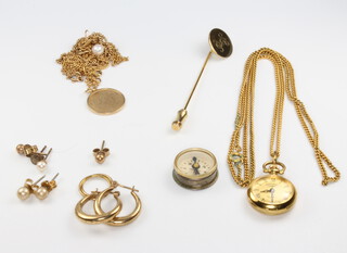 Three 9ct yellow gold necklaces, pair of ditto earrings and minor jewellery, gross weight 10 grams