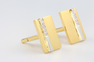 A pair of 18ct yellow gold rectangular diamond set cufflinks, 13.7 grams