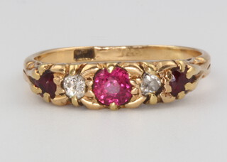 An 18ct yellow gold ruby and diamond ring, size K, 2.7 grams 