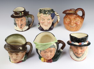 Six Royal Doulton large character jugs - Paddy, Sairey Gamp D5451, Beefeater D6206, Izaak Walton D6404, Bacchus D6505 and John Barleycorn D2327 19cm  