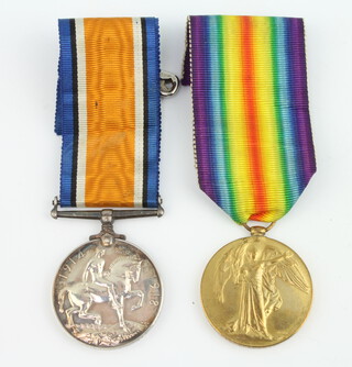 A pair of World War One medals comprising British War medal and Victory medal to 4193 Pte. W D Hoe Army Service Corps 
