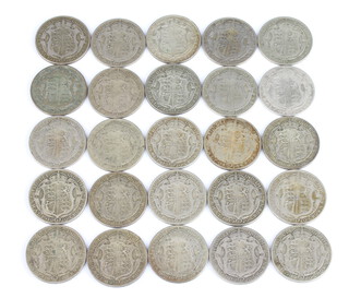 25 various George V half crowns, 344 grams 