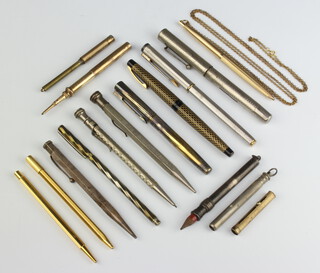 A sterling silver Yard O'Led propelling pencil together with 8 propelling pencils, a Waterman fountain pen, a Sheaffer fountain pen, 2 fountain pens and 2 ballpoint pens 