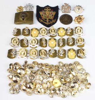 A quantity of staybright collar dogs, buttons and military insignia 