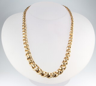 A 9ct yellow gold fancy link necklace of tapered style, 55.1 grams