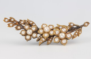 An Edwardian yellow gold seed pearl floral spray brooch 