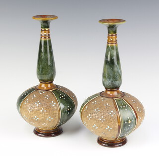 A pair of Royal Doulton blue and brown glazed club shaped vases, the base impressed Royal Doulton 8331 and incised LE 24cm 