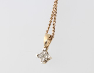 A 9ct yellow gold diamond pendant and chain, 3.6 grams