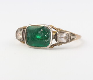 A 9ct yellow gold emerald and paste ring, size K, 2.9 grams