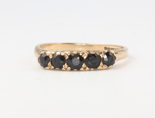 A 9ct yellow gold 5 stone sapphire ring size L, 1.8 grams