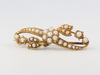 An 18ct yellow gold seed pearl bar brooch 5.2 grams