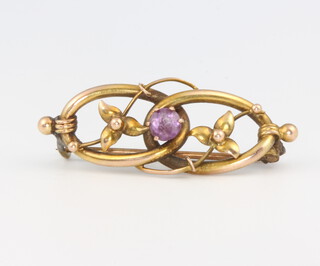 A Victorian 9ct yellow gold amethyst bar brooch 2.3 grams 