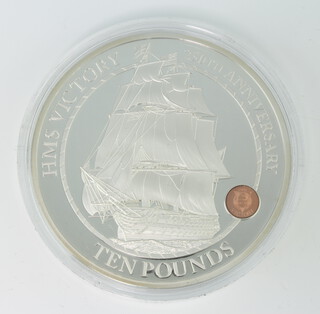 A silver 2015 Guernsey commemorative HMS Victory 250th Anniversary 5 oz coin, boxed 